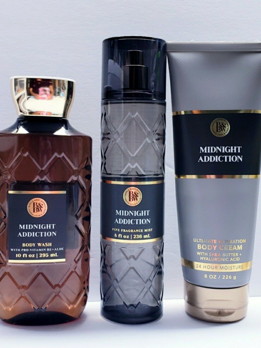Bath & Body Works MIDNIGHT ADDICTION Fragrance Mist, Body Cream, Body Wash-3 pcs